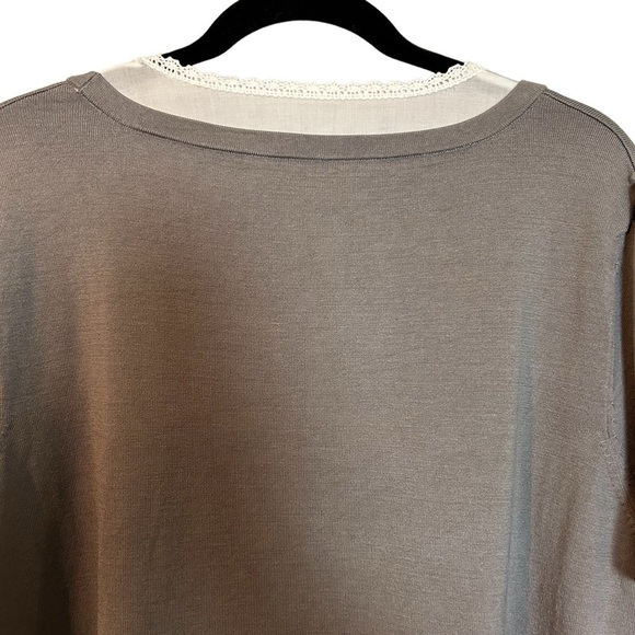 NEXX Woman Knit 75% Silk 25%Nylon 100% Woven Cotton London Fog Gray & White Top - Picture 6 of 15